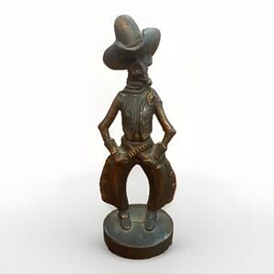 Vintage - Bronze Cowboy Sculpture - Bowlegged Gunslinger - 5" Tall - Western